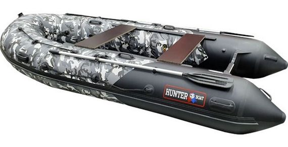 Надувная лодка Хантер 350 ПРО Камуфляж надувное дно