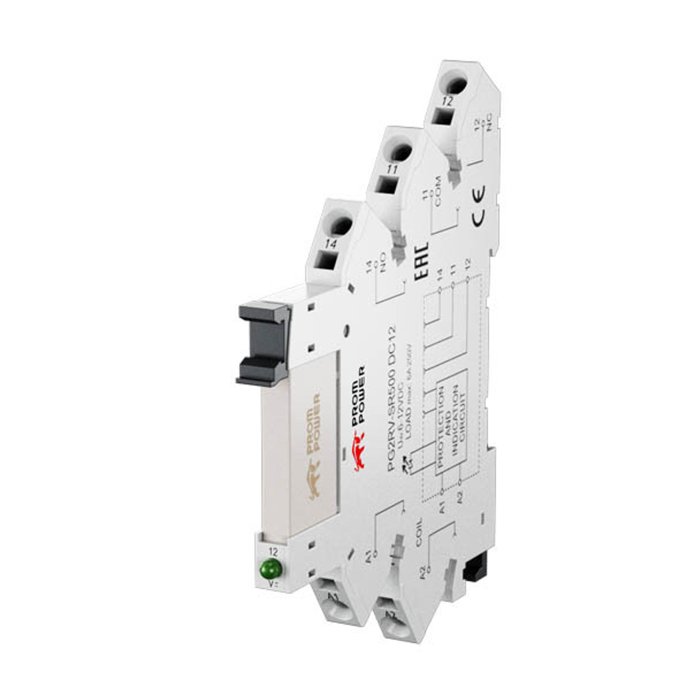 Ультратонкое реле Prompower PG2RV-SR500 DC12 Пружинные клеммы, номинальный ток 6А, управление 12VDC