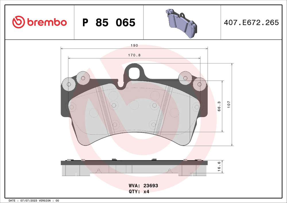 BREMBO - P85065-BRB - Brake Pad Set, disc brake