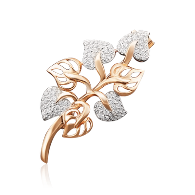 Брошь «Ветвь» из красного золота с фианитами