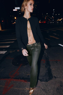 ZARA ВЯЗАНЫЙ КАРДИГАН С БАХРОМОЙ, ЧЕРНЫЙ