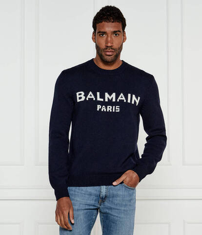 Хлопковый свитер Balmain - темно-синий(DH1KD000 KG97)
