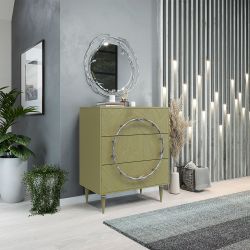 Комод Арт Колор leaves Классик Сильвер с 3 ящиками Зеленая олива