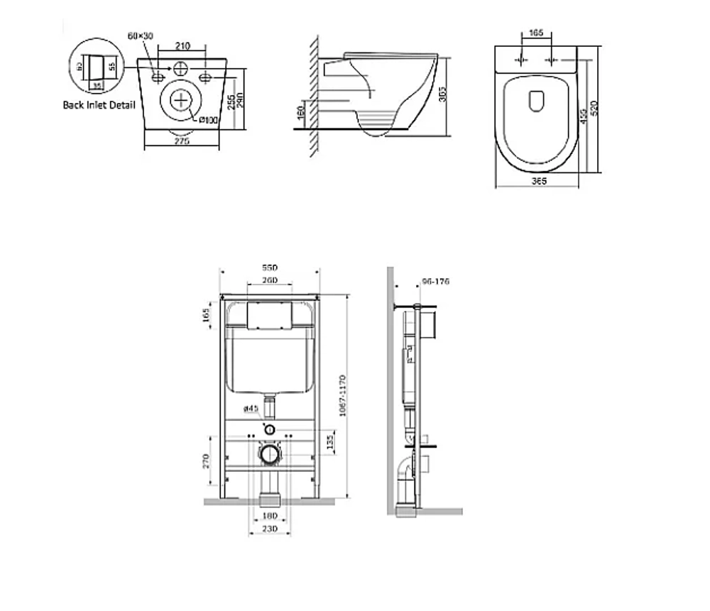 Унитаз SantiLine SL-5025MB+SL-03 безободковый, с инсталляцией, с крышкой микролифт, черный матовый/кнопка черная матовая