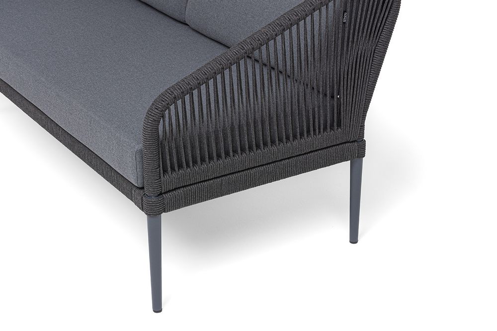 "Канны" лаунж-зона 4-местная (разборная) из роупа со столиком "Диего" цвета "серый гранит", роуп темно-серый круглый, ткань темно-серая