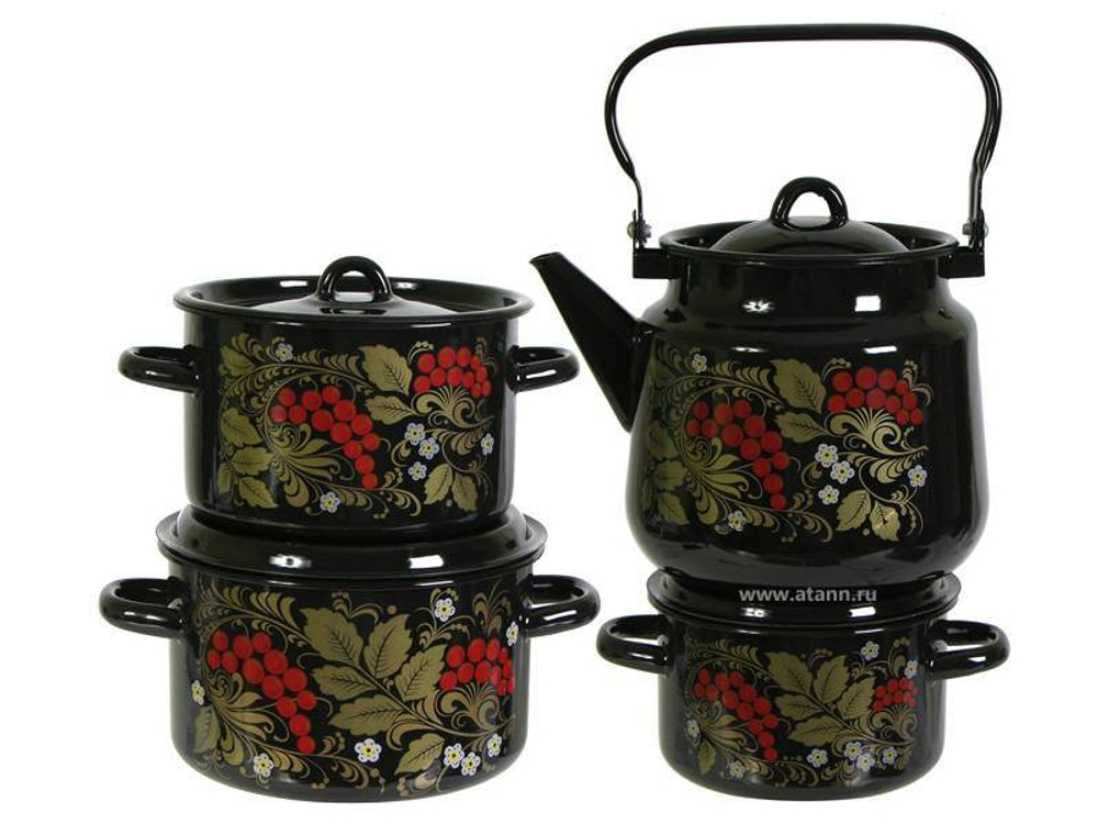 Набор кастрюль "Рябина" черная с красной тонировкой 24413