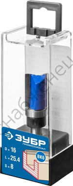 ЗУБР 15.8x25,4мм, хвостовик 8мм, фреза пазовая прямая с верхним подшипником