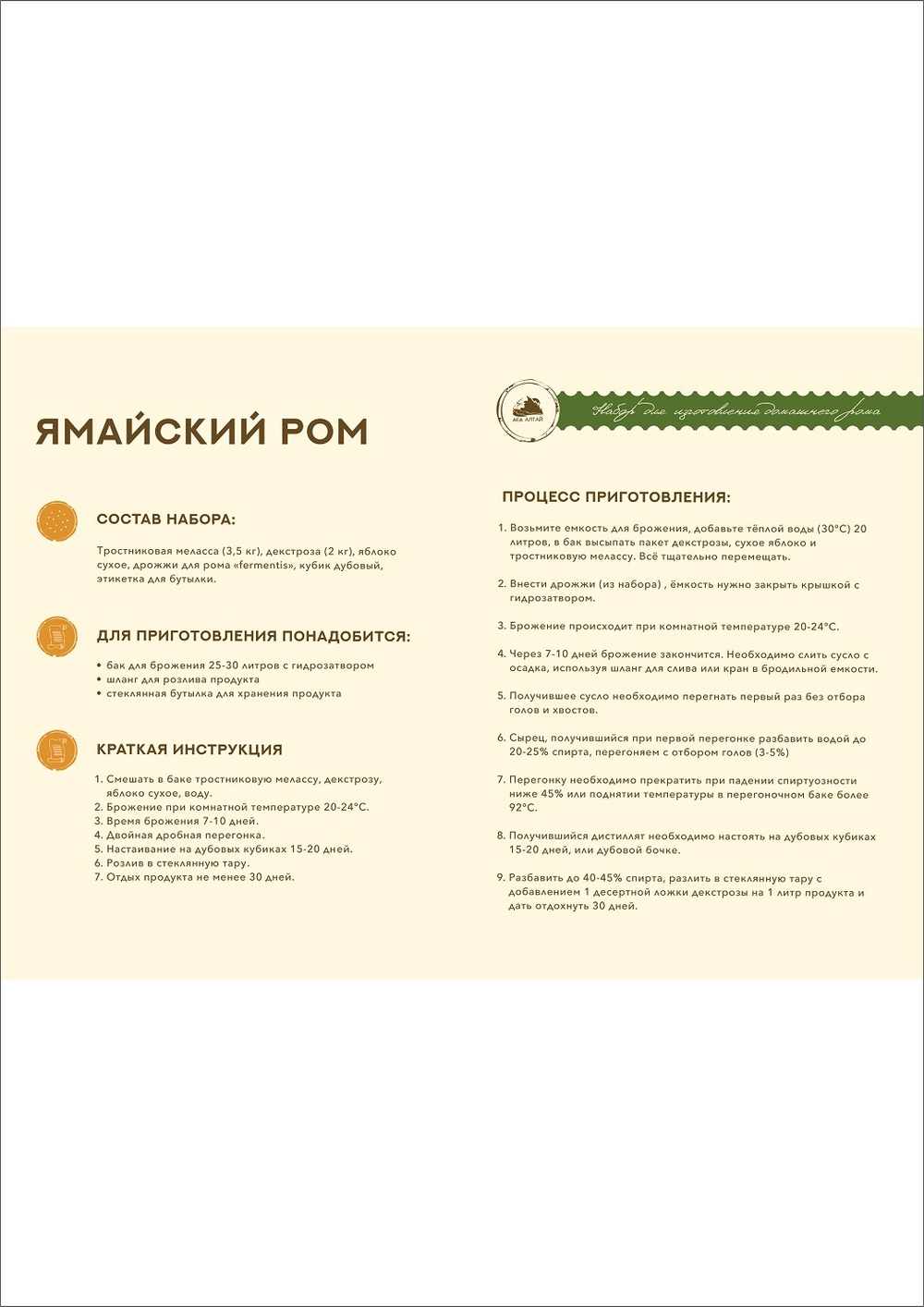 "Ром Ямайский" Набор для приготовления домашнего рома на мелассе