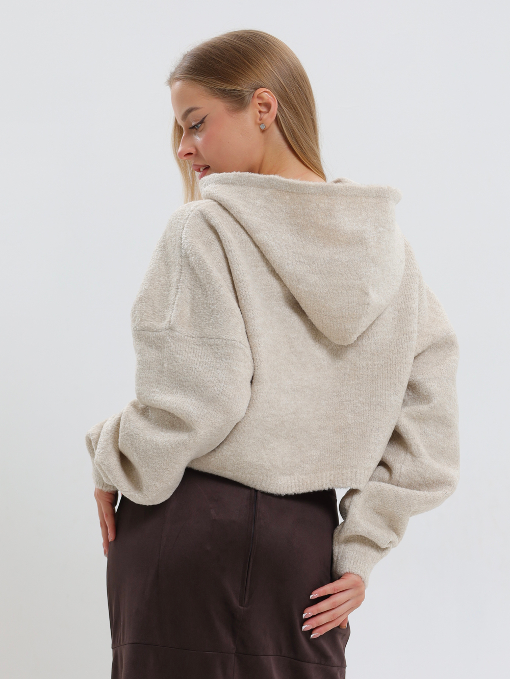 Укороченный худи на молнии с капюшоном