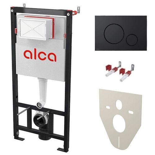 Инсталляция AlcaPlast AM101/1120-4:1 RU M678-0001, кнопка M678 чёрная матовая, с шумоизоляцией