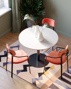 Стол обеденный Trond, Ø100 см, белый мрамор/черный