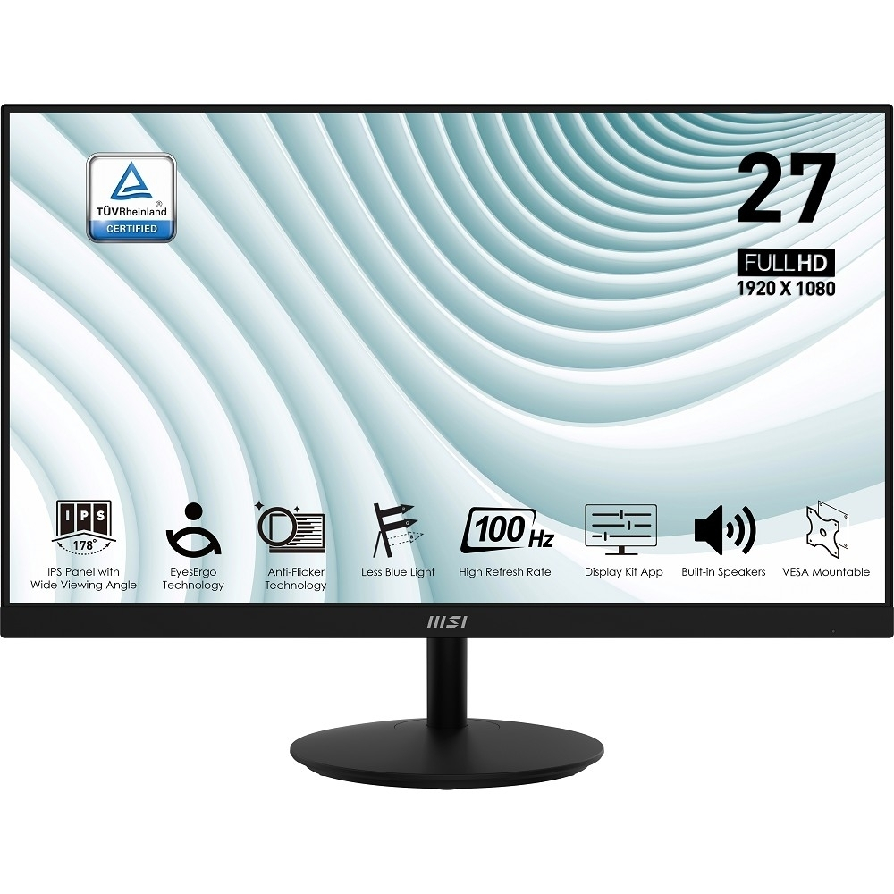 MSI PRO 27" MP271A {IPS 1920x1080 100Hz 1ms 1000:1 300cd 178/178 8bit(6bit+FRC) D-Sub HDMI1.4b DisplayPort1.2a 2x2W Tilt VESA}