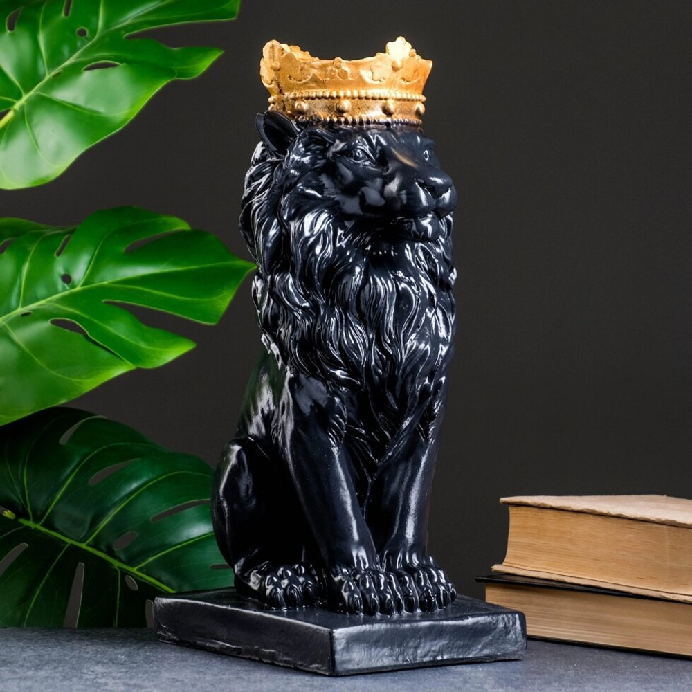 Копилка "Лев с короной" черный, с золотом, 35 см.