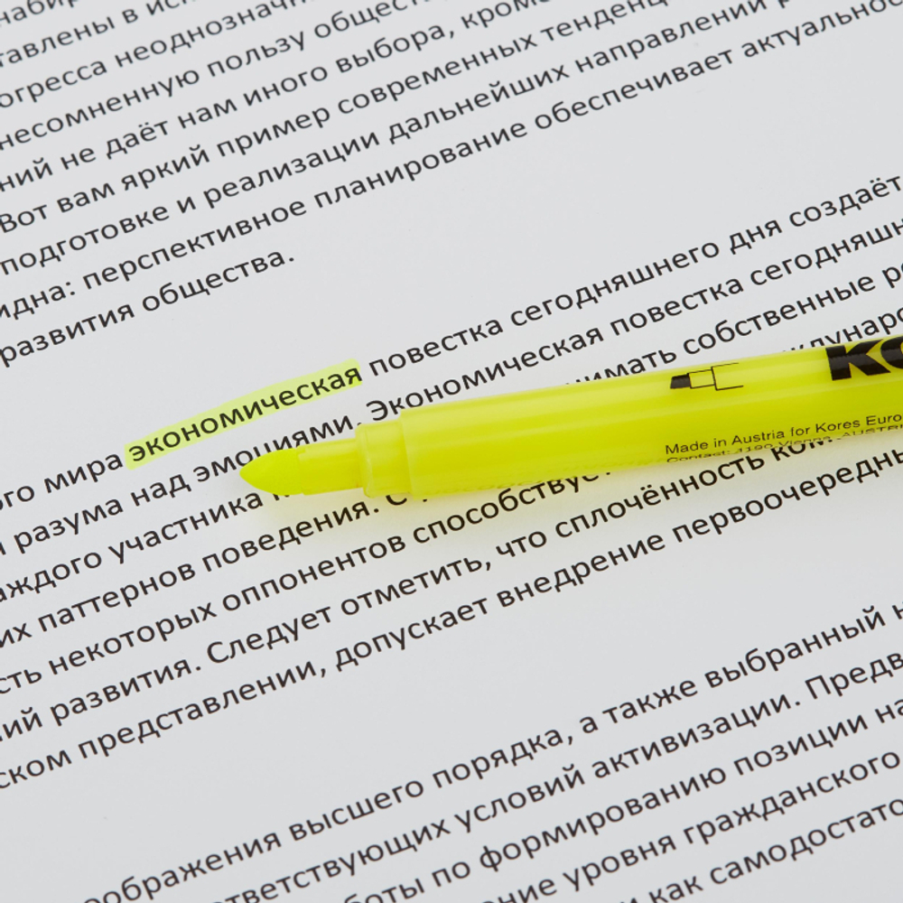 Маркер текстовыделитель Kores 0,5-3,5 мм скошенный наконечник цвет: желтый 36201