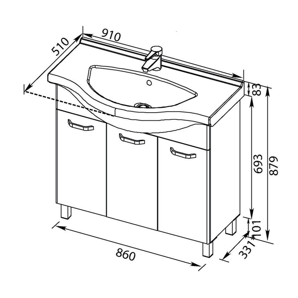 Тумба с раковиной Aquanet Глория 90 белый