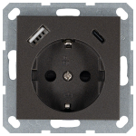 Розетка SCHUKO© с USB A+C с защитными шторками 16A 250V~ 2P+T USB 25W, цвет Мокко