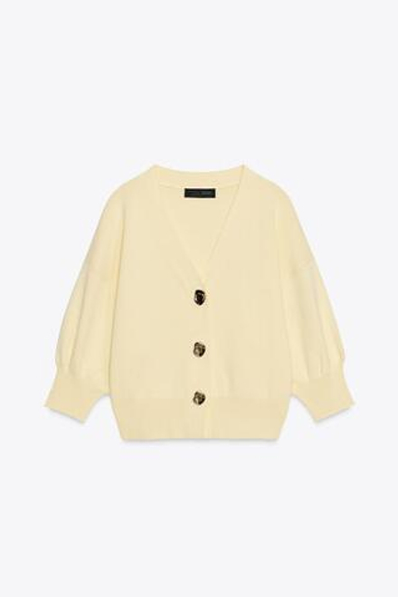 ZARA КАРДИГАН С РУКАВАМИ ТРИ ЧЕТВЕРТИ, ЖЕЛТЫЙ