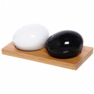 Набор для специй 2шт на бамбуковой подставке «Черное и белое» камни