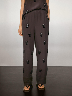 Massimo Dutti Брюки из струящейся ткани с цветочными деталями, антрацитово-серый