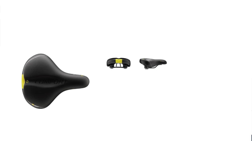 Седло VELO комфорт 270x222 мм, гелевое, эластомерное, желтая полоса, черное