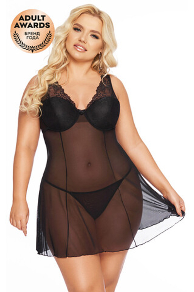 КОМБИНАЦИЯ И СТРИНГИ SOFTLINE COLLECTION BERTA, ЧЕРНЫЙ, XXL