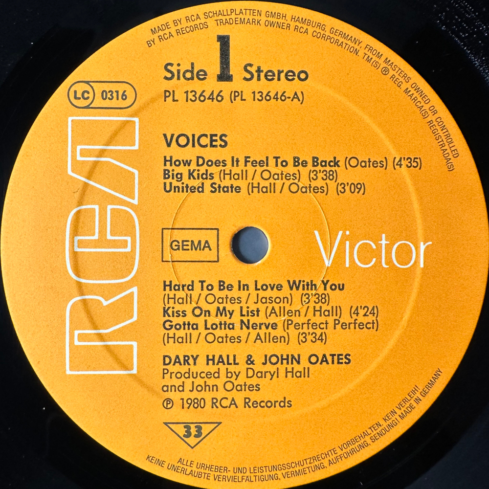 Daryl Hall & John Oates ‎– Voices (Германия 1980г.)