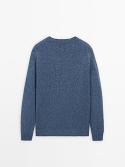 Massimo Dutti СВИТЕР ИЗ СМЕСОВОЙ ШЕРСТИ С КРУГЛЫМ ВЫРЕЗОМ, СИНИЙ
