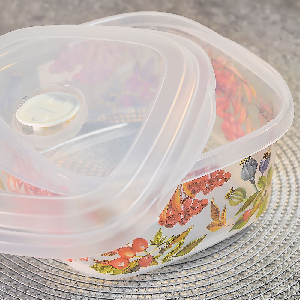 Емкость для СВЧ 1,6л с клапаном с декором (бесцветный)