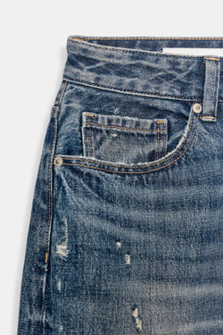 ZARA ДЖИНСОВЫЕ ШОРТЫ TRF СО СРЕДНЕЙ ПОСАДКОЙ И РАЗРЕЗАМИ, ГОЛУБОЙ