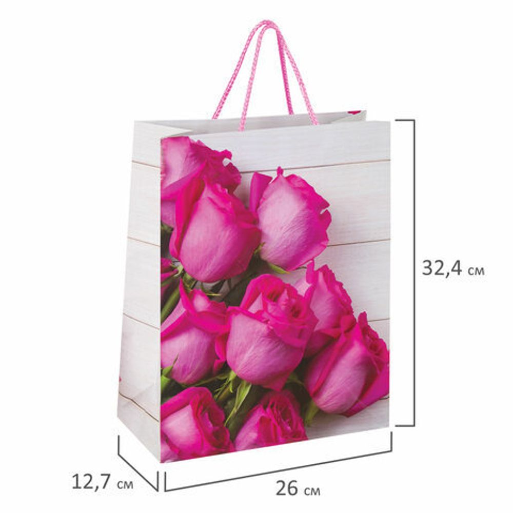 Пакет подарочный 26x12,7x32,4 см, ЗОЛОТАЯ СКАЗКА "Розовые розы", ламинированный, 606582