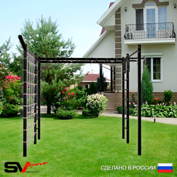 Уличная шведская стенка Sv Sport рукоход с комплектом турник прямой 2шт У5057 (Турник/Кронш бокс/Сетка)