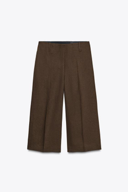 ZARА ДЛИННЫЕ ШОРТЫ ИЗ СМЕСОВОГО ЛЬНА — ZW COLLECTION, ШОКОЛАДНЫЙ