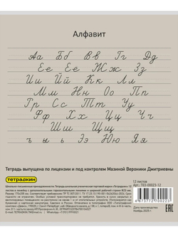 Набор тетрадей ТЕТРАДКИН, широкая линия с доп. пунктирной линией 3 мм , 12 л, цвет - серый, 10 шт