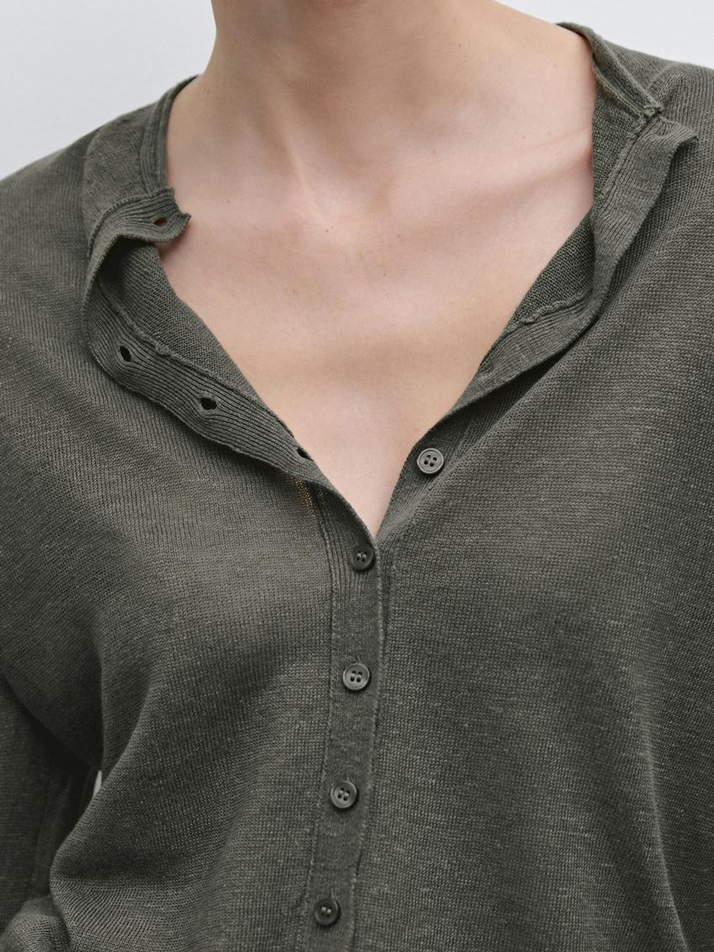 Massimo Dutti Легкий кардиган из 100% льна, зеленый