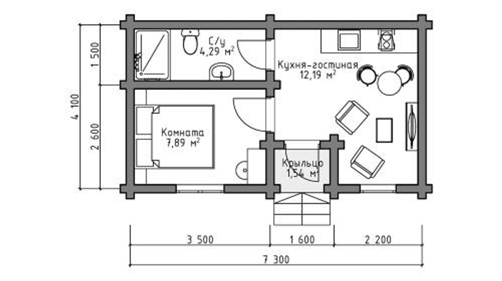 Проект Дома 30 кв. м из бруса Д-38