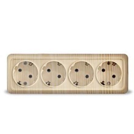 Розетка четырехместная "UNIVersal" серия "Олимп" с/з, о/у, 16А, 220В, сосна (еврослот) (E2342)
