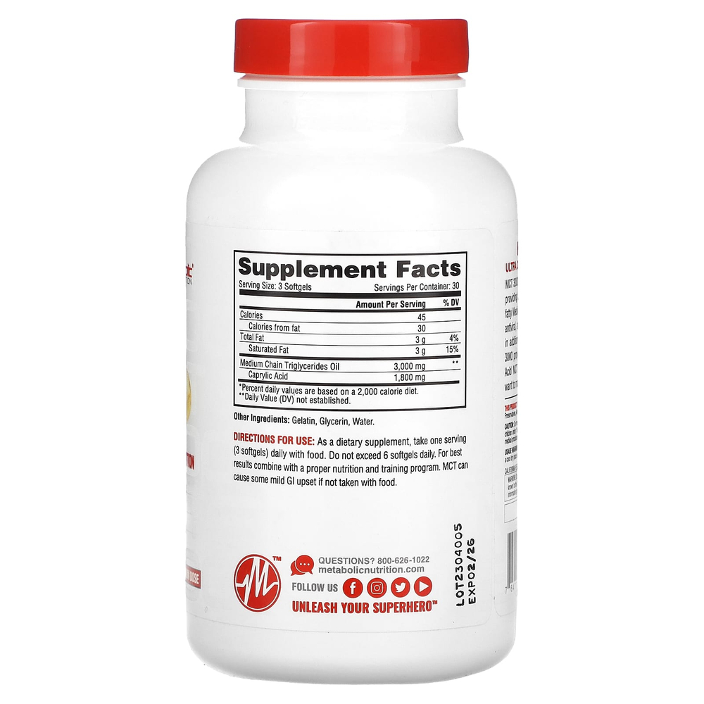 Metabolic Nutrition, MCT 3000, 90 капсул (1000 мг в 1 капсуле)