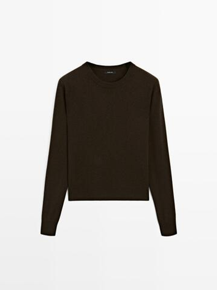 Massimo Dutti Свитер из смесовой шерсти с круглым вырезом, коричневый