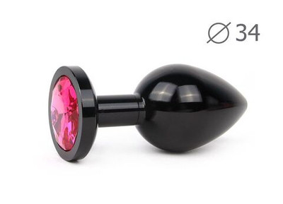 Коническая черная анальная втулка с малиновым кристаллом - 8,2 см. (Цвет: малиновый)