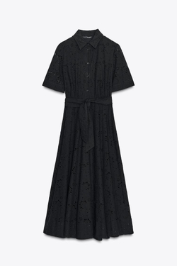 ZARA ПЛАТЬЕ-РУБАШКА С ВЫШИВКОЙ — ZW COLLECTION, ЧЕРНЫЙ
