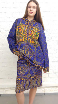 Худи "Золото на синем", по мотивам старинного русского орнамента