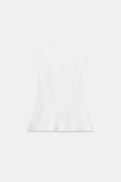 ZARA РУБАШКА СО СКЛАДКАМИ И ПРОЙМАМИ — ZW COLLECTION, БЕЛЫЙ