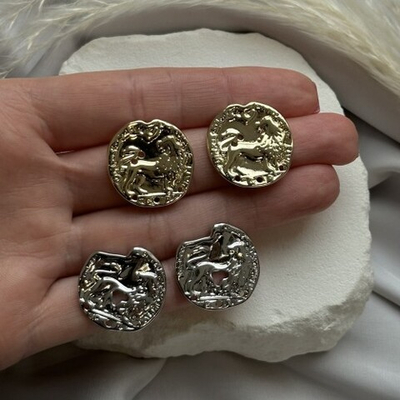 18671-з Швензы-гвоздики "Монеты" с 3 отверстиями 23мм, позолота, пара