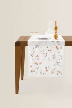 ZARA HOME ХЛОПКОВАЯ НАСТОЛЬНАЯ ДОРОЖКА С КРУЖЕВНОЙ ОТДЕЛКОЙ, ЗЕЛЕНЫЙ