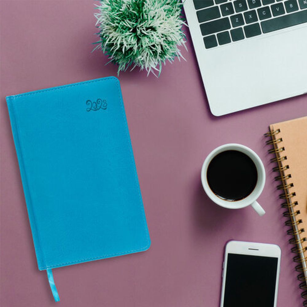 Ежедневник датированный 2023 А5 138x213 мм BRAUBERG "Rainbow", под кожу, бирюзовый, 114048