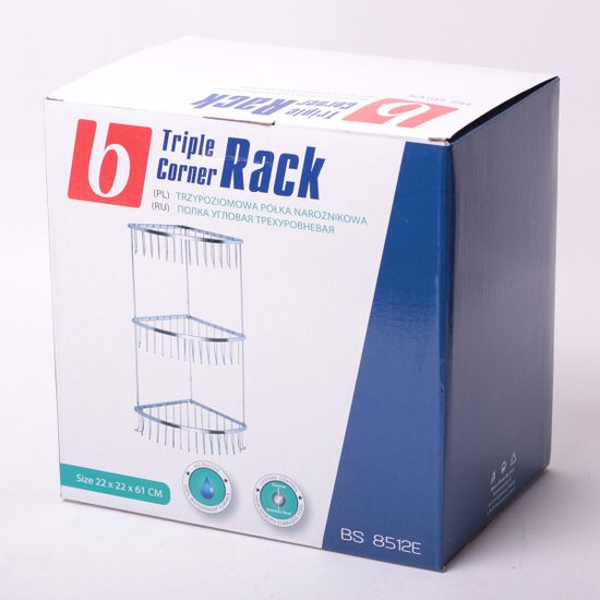 Полка для ванной 3-ярусная угловая Besser BS 8512E (22х22х61 см) из хромированной стали