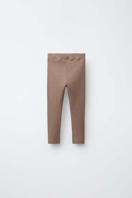 ZARA ЛЕГИНСЫ В РУБЧИК С НАШИВКОЙ, РЫЖЕВАТО-КОРИЧНЕВЫЙ