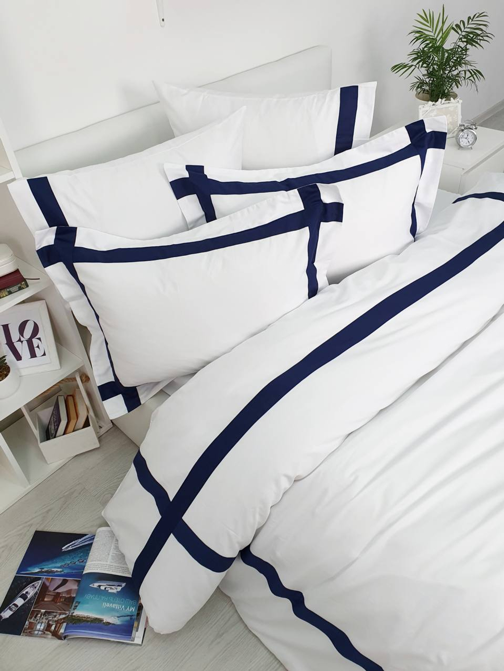 Постельное белье 1.5 спальное Tivolyo Home Banda белое/синее