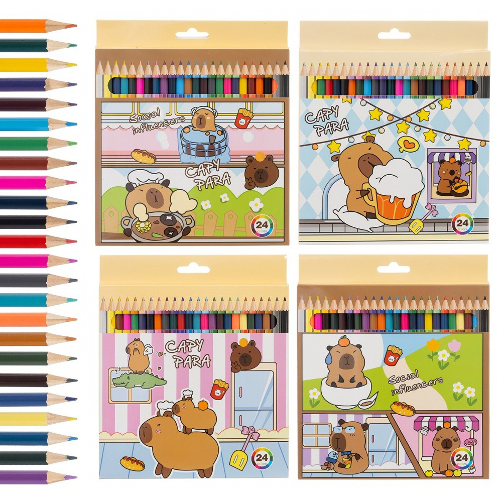 Карандаши цветные, Basir, деревянные, серия "Капибара", цветная упаковка, 24 шт