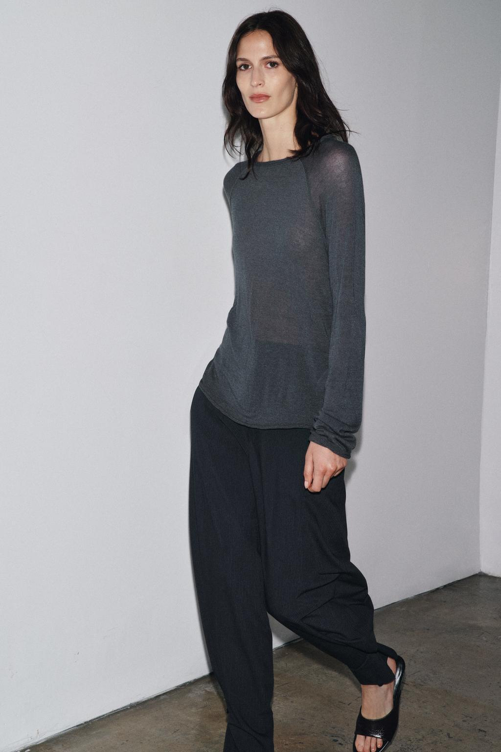 ZARA ФУТБОЛКА С ДЛИННЫМИ РУКАВАМИ, АНТРАЦИТОВО-СЕРЫЙ